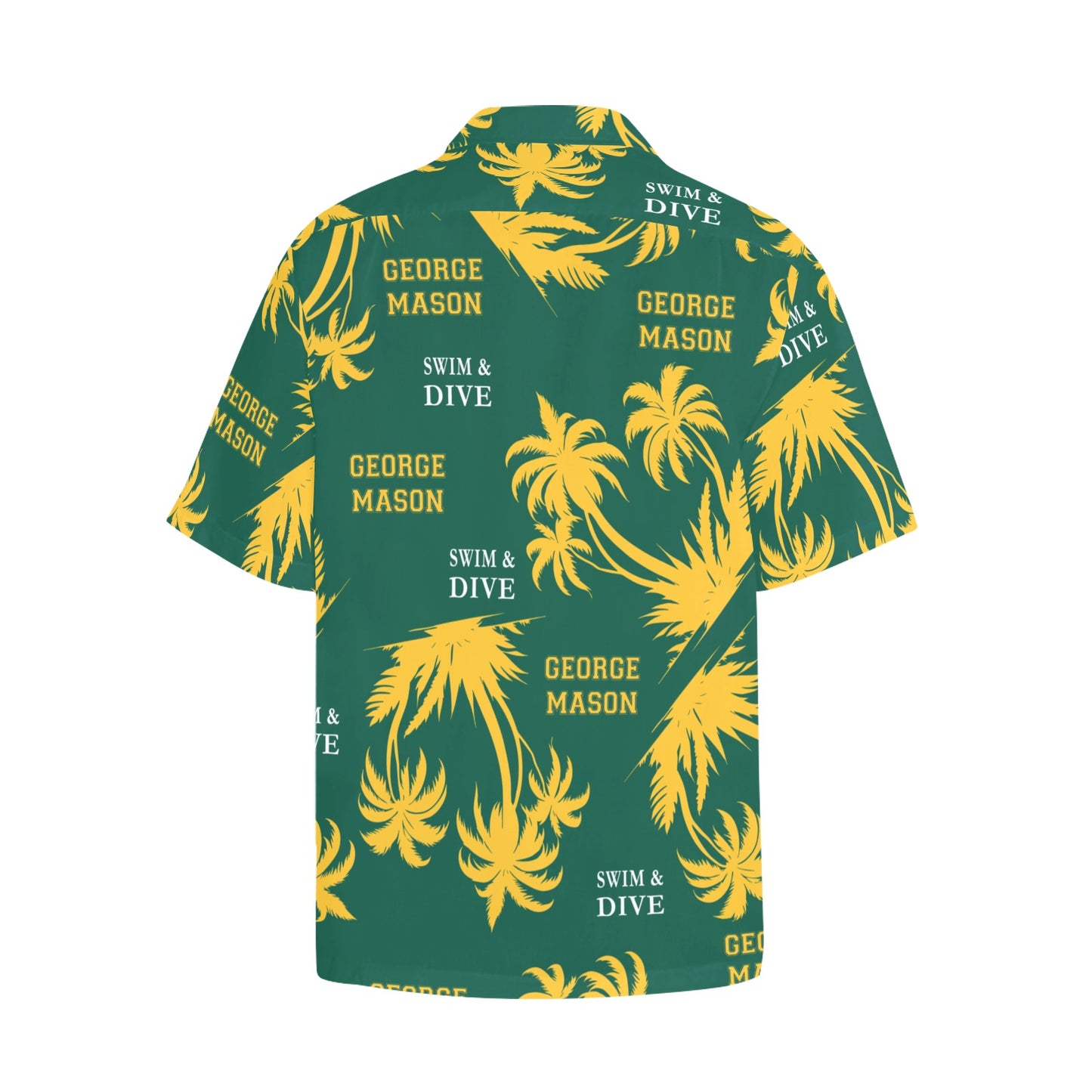 Green and Yellow George Mason Swim and Dive Team Fan Mens Hawaiian Shirt With Front Left Chest Pocket