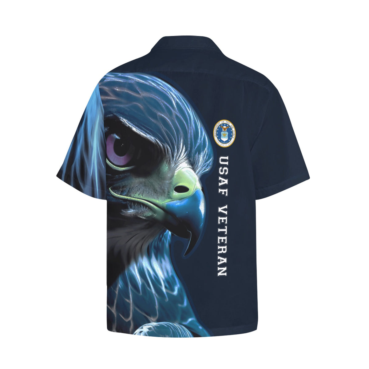 USAF Veteran Air Force Falcon with Basic AF Logo Mens Hawaiian Shirt With Left Chest Pocket