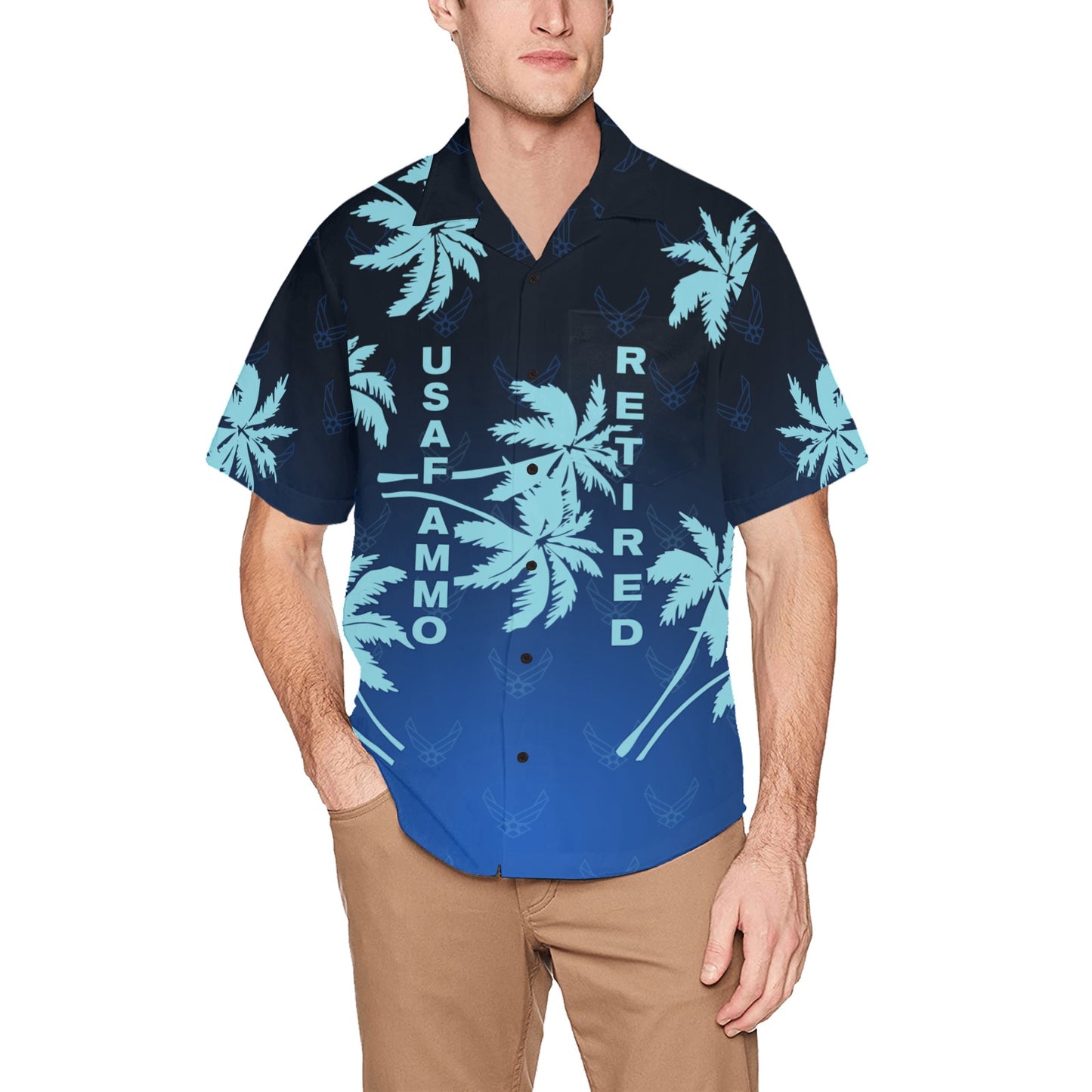 Jim Caufield Base Assignments USAF AMMO Retired Mens Hawaiian Shirt With Left Chest Pocket