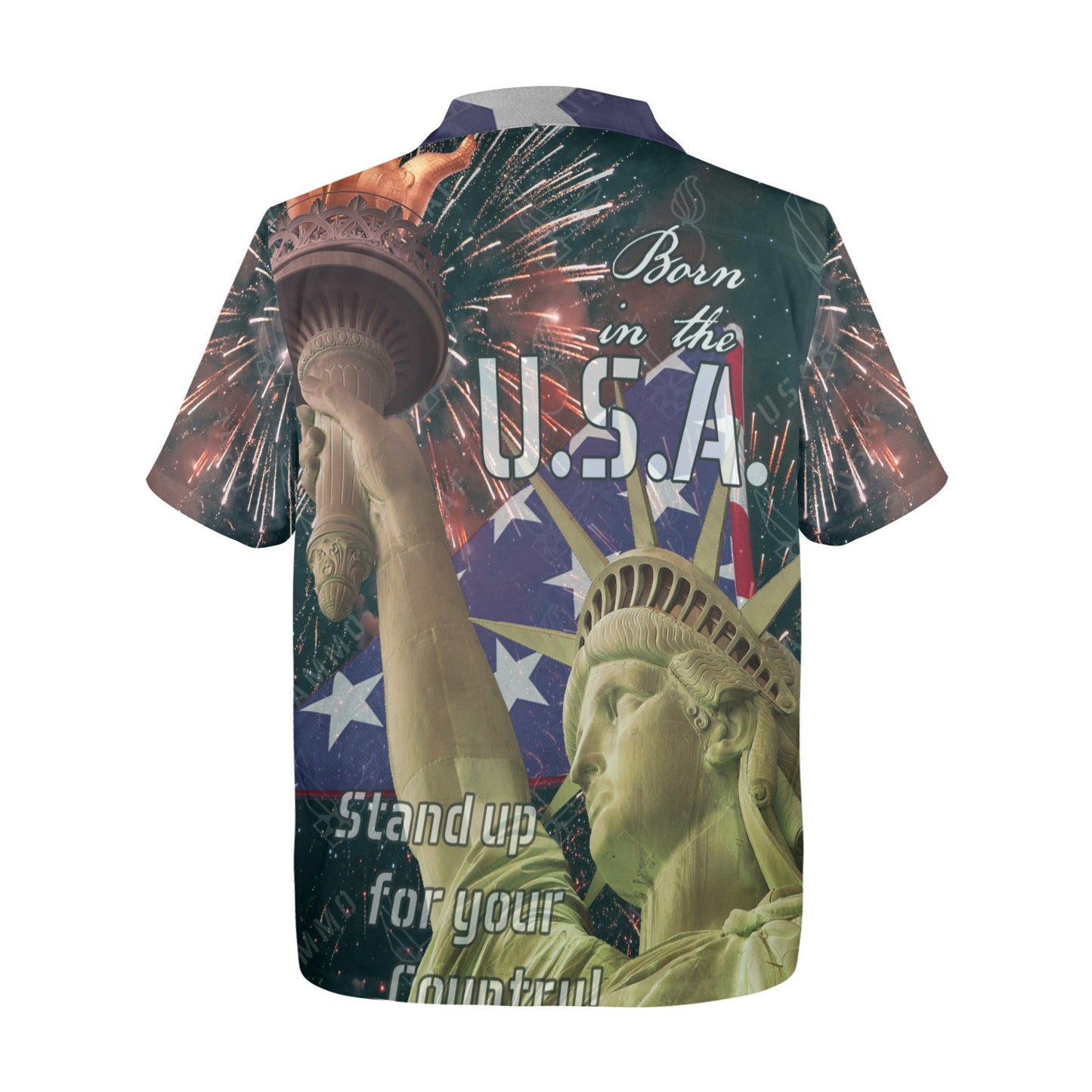 USAF AMMO Pisspots AF Vector logos Statue of Liberty Fireworks Patriotic Mens Hawaiian Shirt