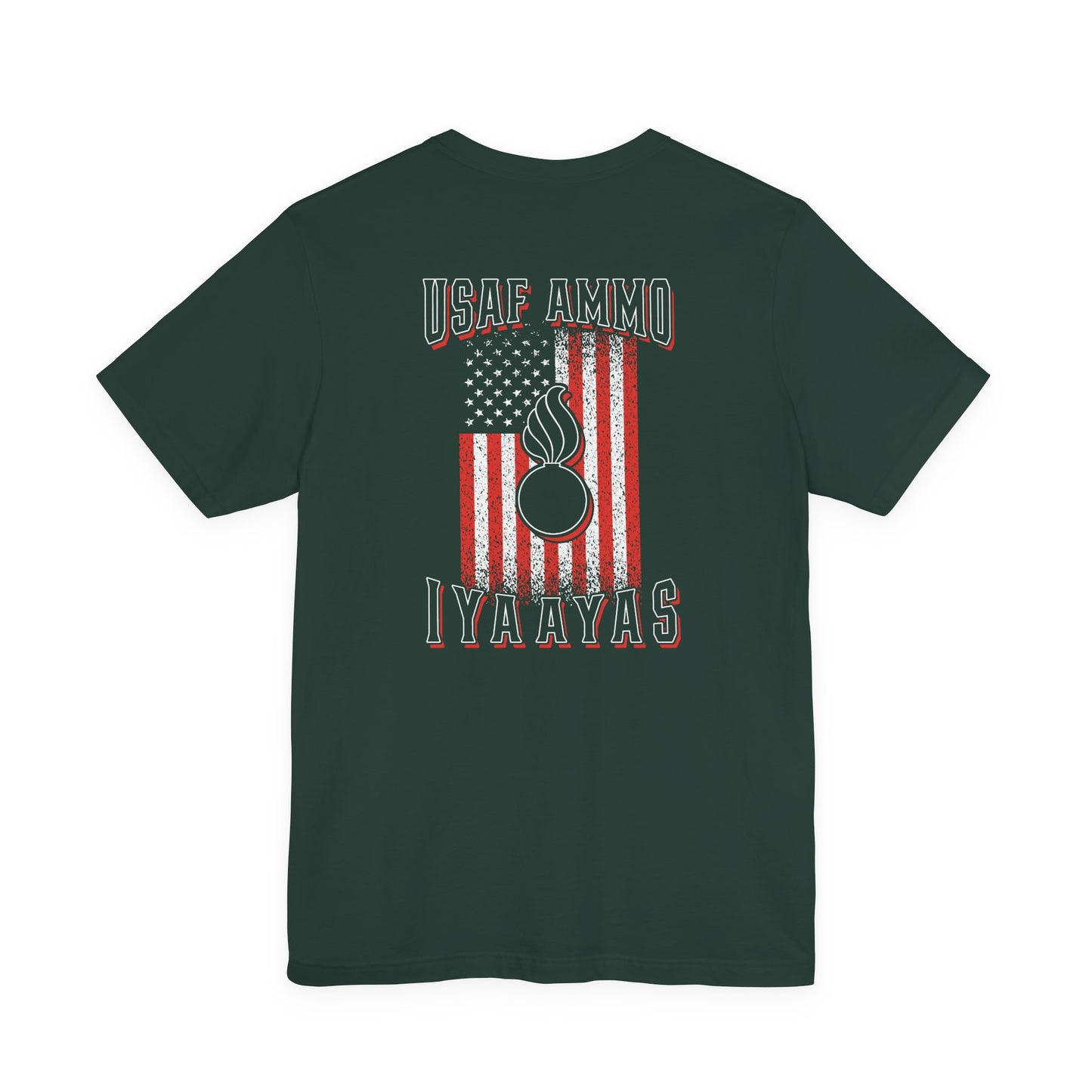 USAF AMMO IYAAYAS Pisspot Red White and Black Grunge Vertical American Flag Unisex Jersey Short Sleeve Tee