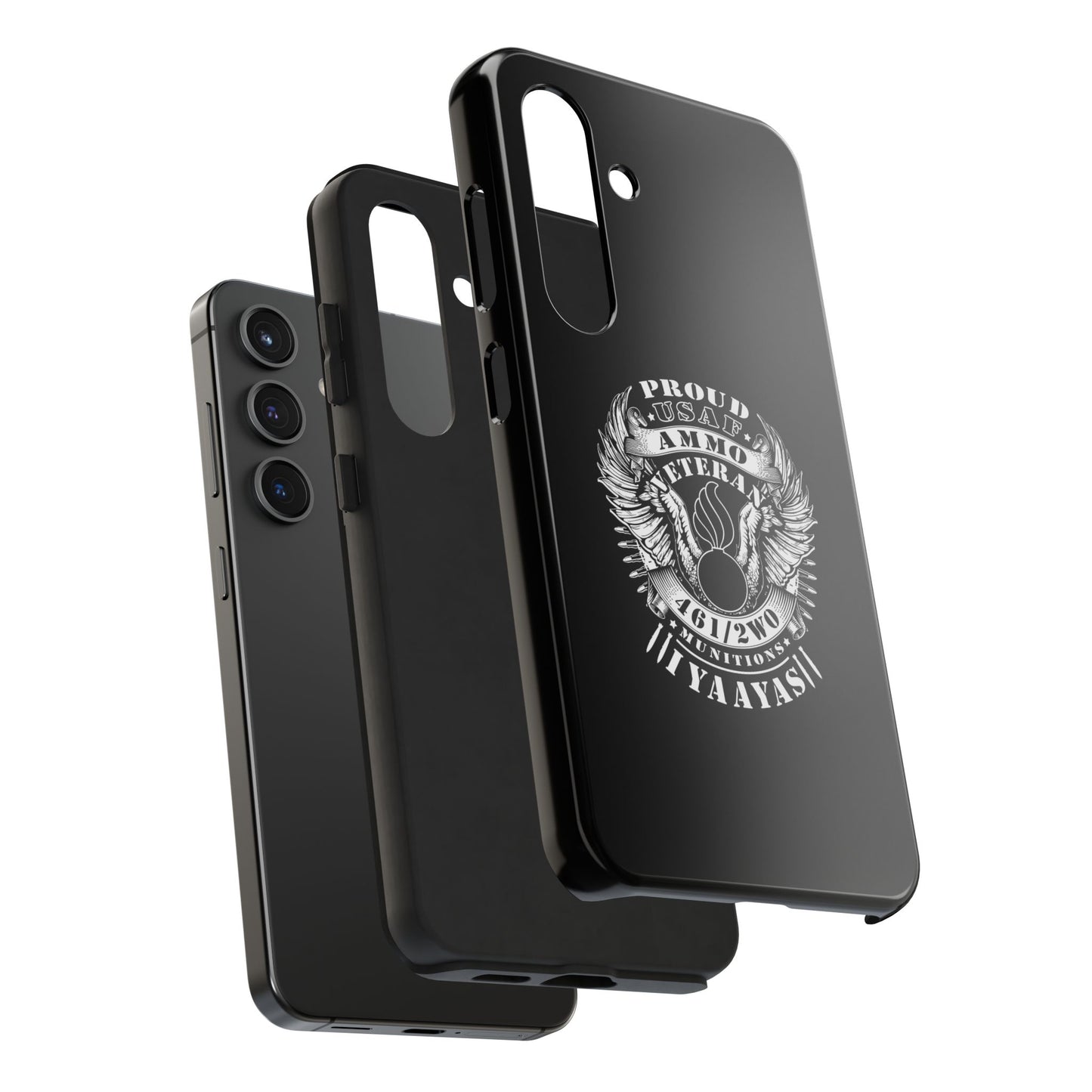 Proud USAF AMMO Veteran 461 2W0 Munitions IYAAYAS Pisspot Eagle Wings Vintage Ribbon Scrolls Black Background Tough Phone Cases