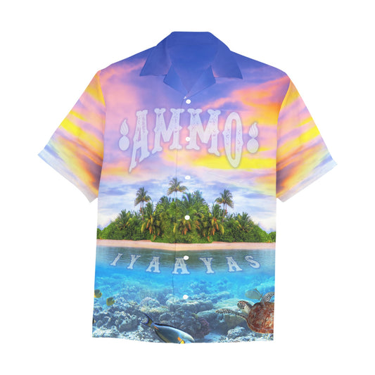 USAF AMMO IYAAYAS Pisspots Island Sky Water and Coral Reef AMMO Hawaiian Shirt With Front Left Chest Pocket