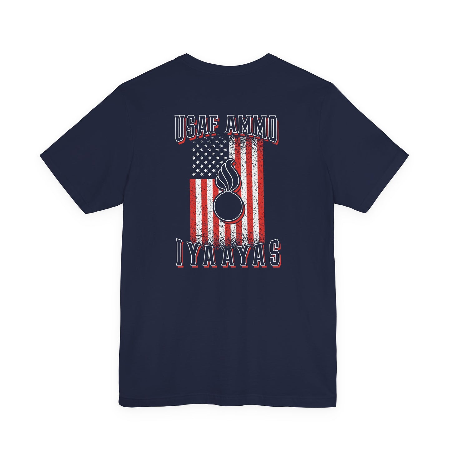 USAF AMMO IYAAYAS Pisspot Red White and Black Grunge Vertical American Flag Unisex Jersey Short Sleeve Tee