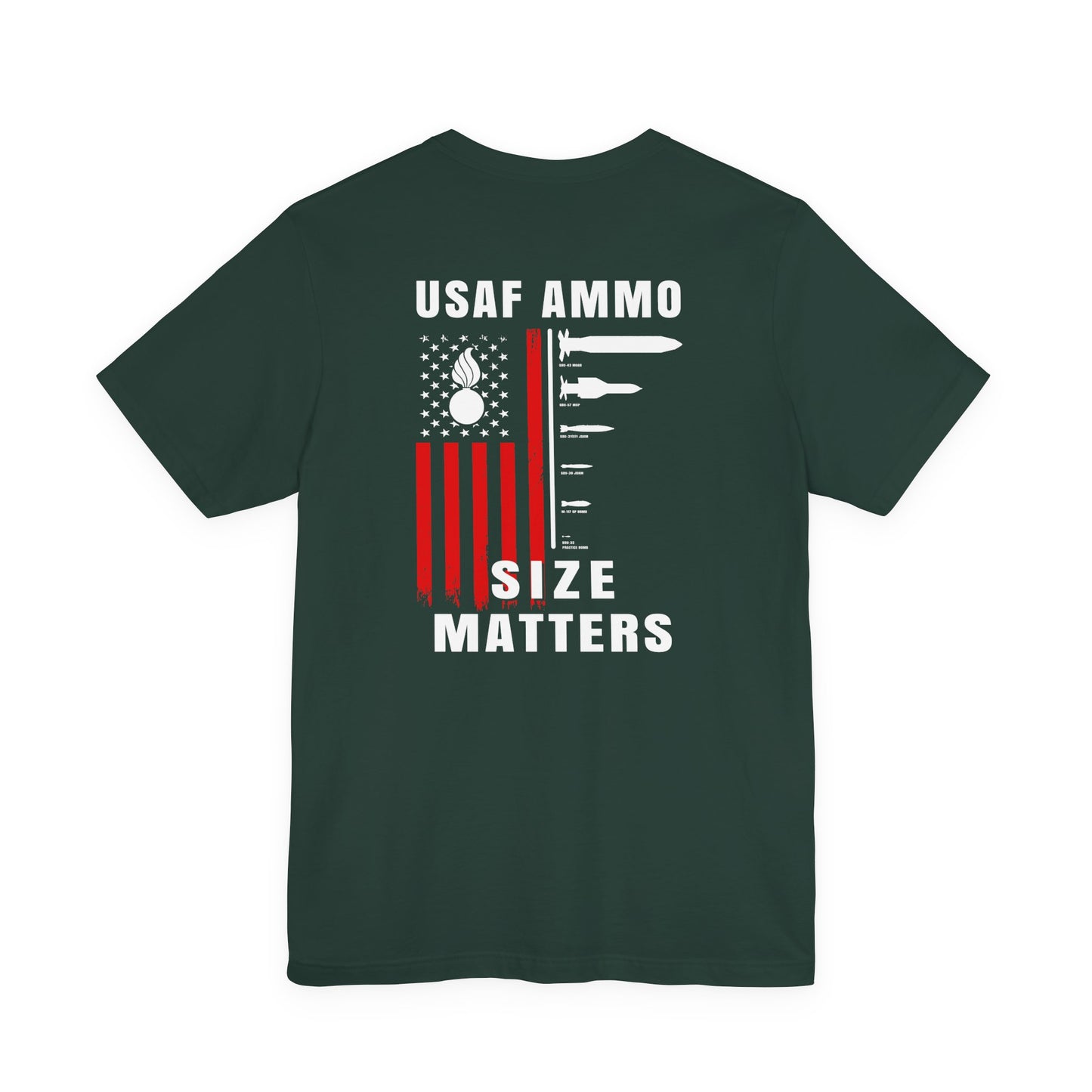 USAF AMMO Size Matters Pisspot American Flag Various Aircraft Bomb Silhouettes IYAAYAS Unisex Jersey Short Sleeve Tee