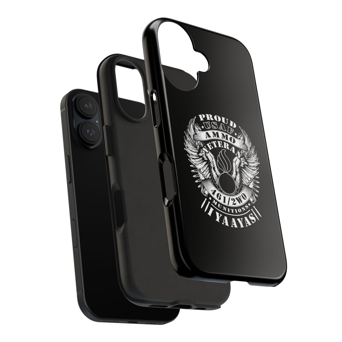 Proud USAF AMMO Veteran 461 2W0 Munitions IYAAYAS Pisspot Eagle Wings Vintage Ribbon Scrolls Black Background Tough Phone Cases