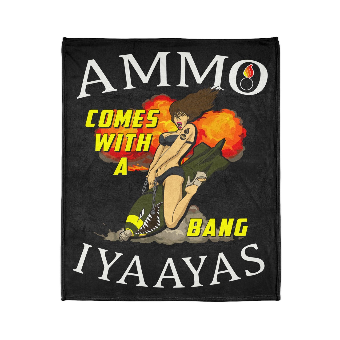 AMMO Comes With A Bang Girl Riding Bomb Background Explosion IYAAYAS Soft Polyester 50" x 60" Blanket