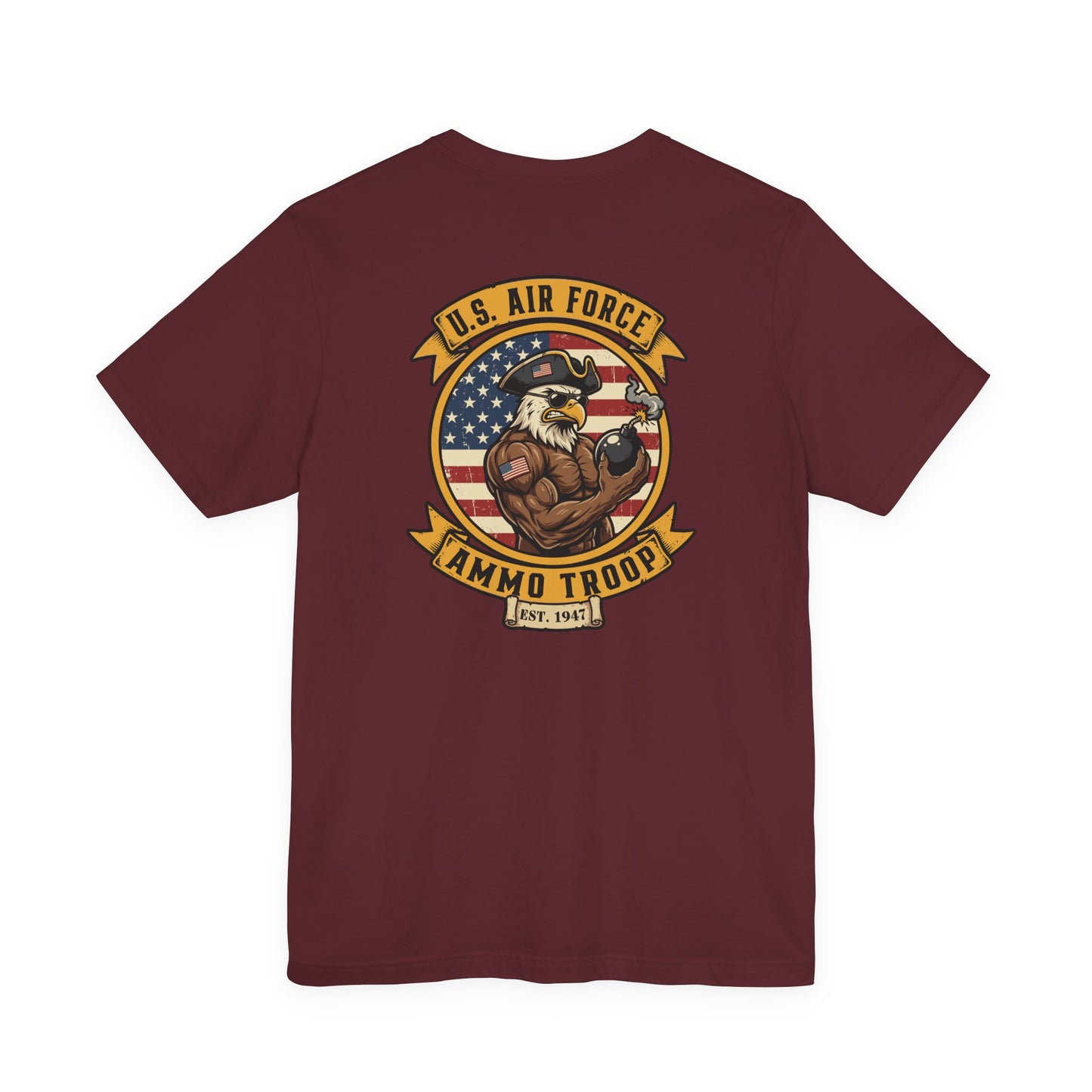 Muscular Eagle U. S. Air Force AMMO Troop holding pisspot American Flag Unisex Jersey Short Sleeve Tee