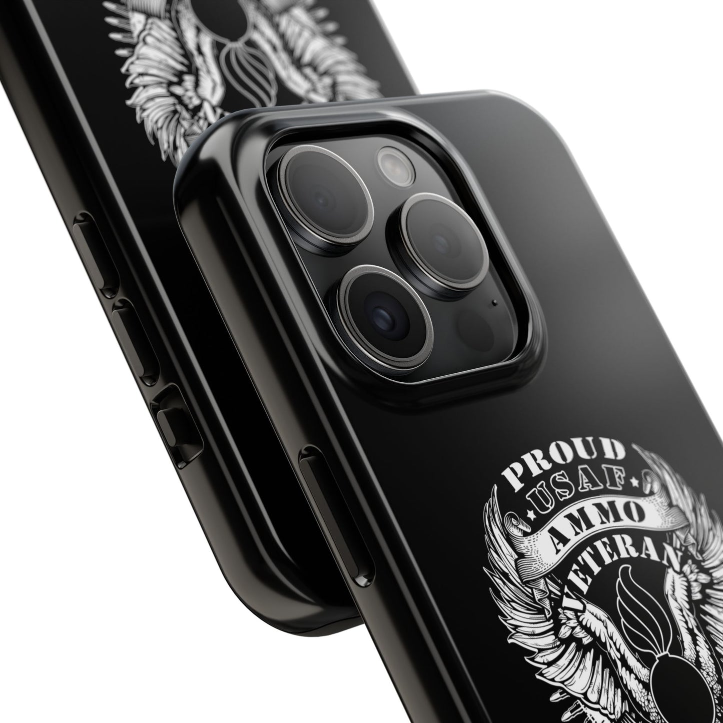 Proud USAF AMMO Veteran 461 2W0 Munitions IYAAYAS Pisspot Eagle Wings Vintage Ribbon Scrolls Black Background Tough Phone Cases