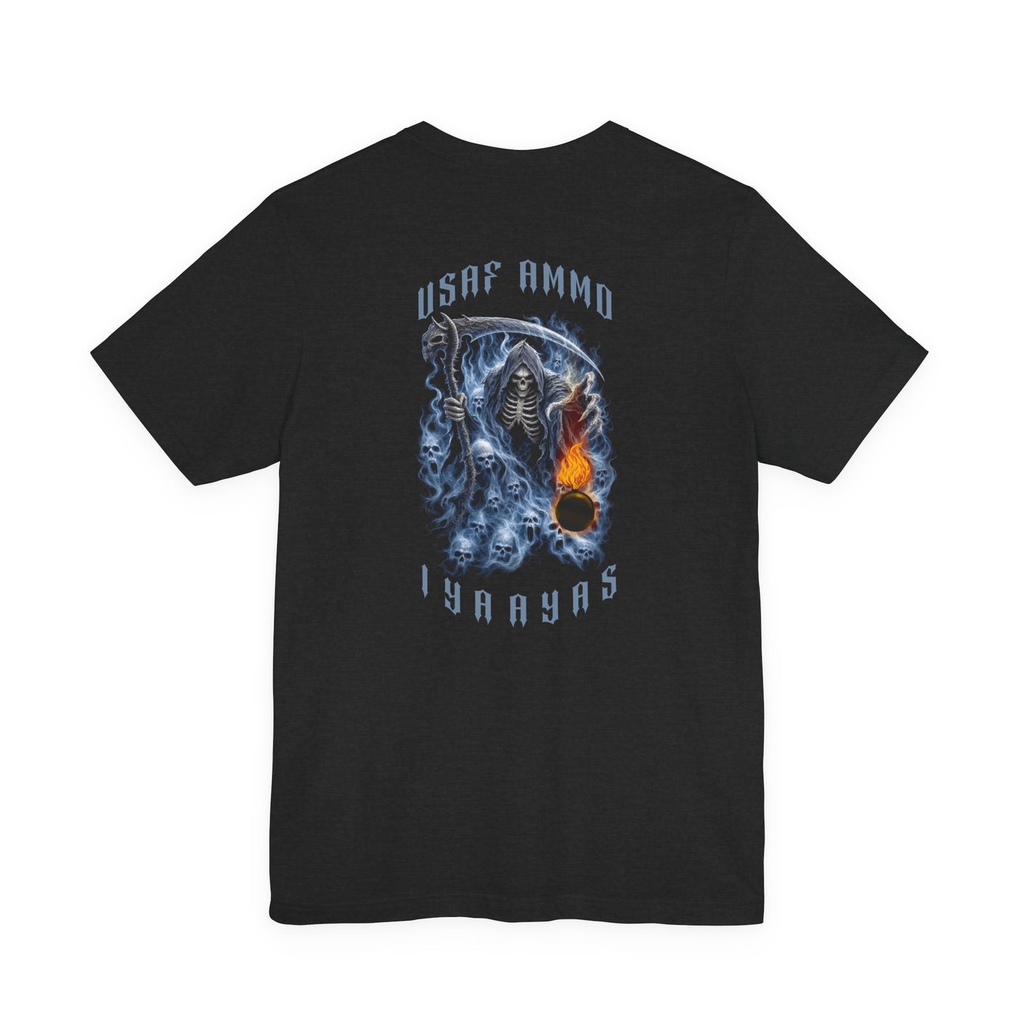 USAF AMMO Grim Reaper Holding Sickle Dropping A Glowing Hot Pisspot IYAAYAS Unisex Jersey Short Sleeve Tee