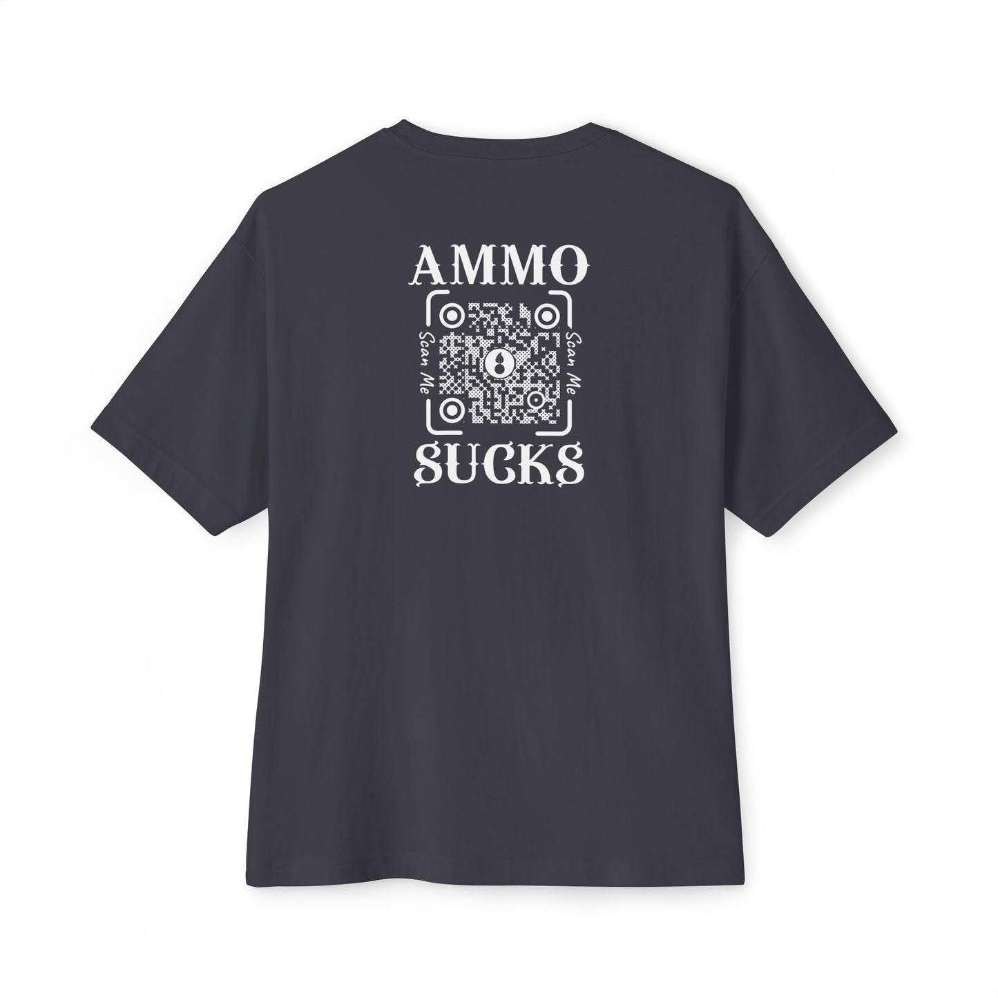 USAF AMMO Unique QR Code Scan Me Produces Text Message With The Correct Reply to AMMO Sucks Unisex Oversized Boxy Tee