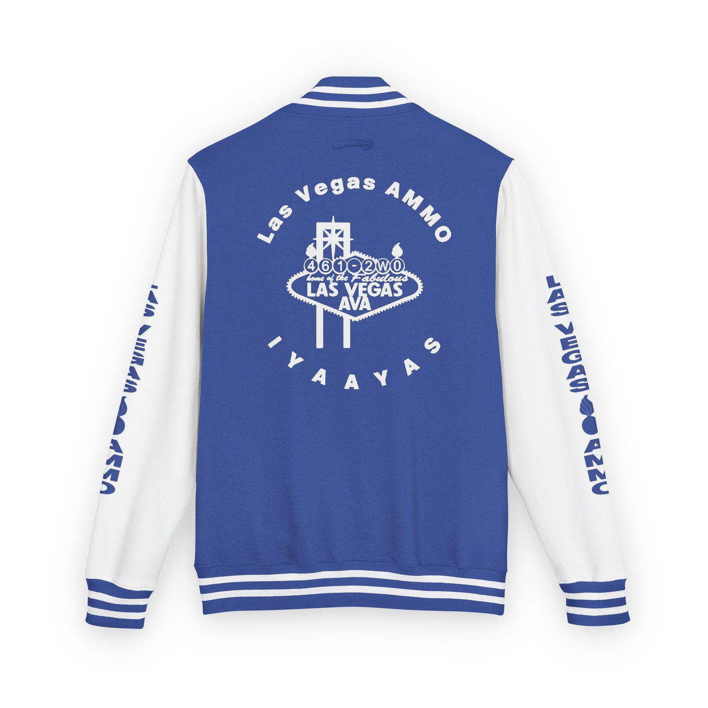 Las Vegas AMMO LV AVA Official Logo with Pisspot IYAAYAS Mens Heavyweight Letterman Jacket
