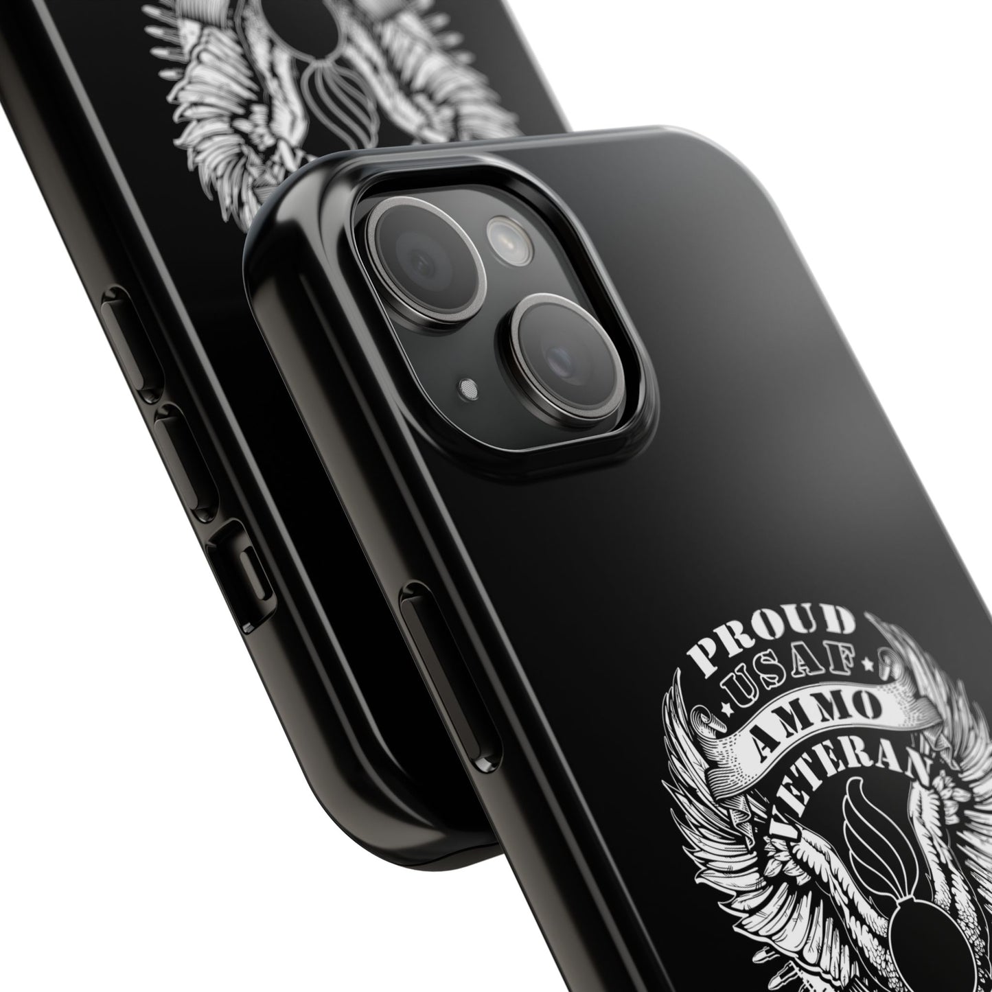 Proud USAF AMMO Veteran 461 2W0 Munitions IYAAYAS Pisspot Eagle Wings Vintage Ribbon Scrolls Black Background Tough Phone Cases