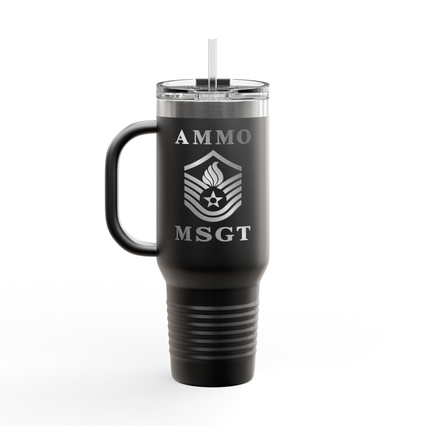 Shiny Metal Appearance AMMO MSgt Rank Stripe with Pisspot Insulated Travel Mug, 40oz