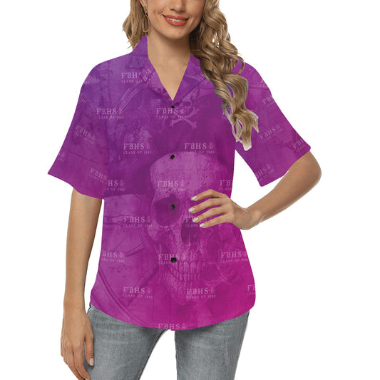 Fernandina Beach High School Class of 1985 Purple and Pink Pirate Mascot Reunion Alumni Womens Hawaiian Shirt