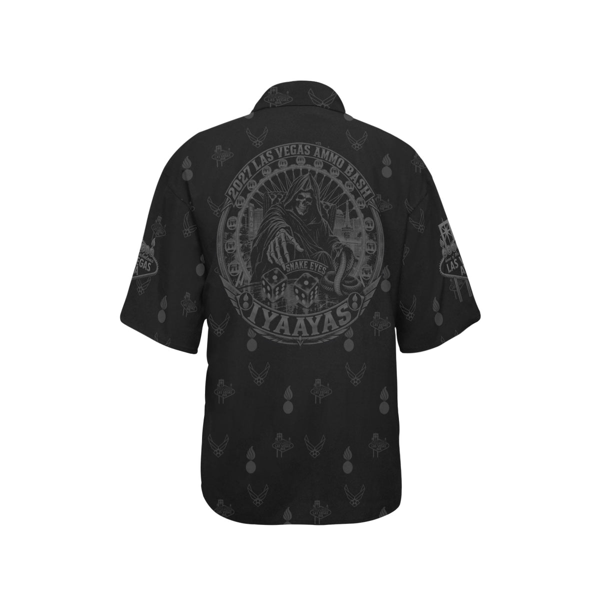 2027 AMMO Bash Las Vegas Grim Reaper Snake Eyes Black Subdued Color Logos Women’s Hawaiian Shirt with No Pocket