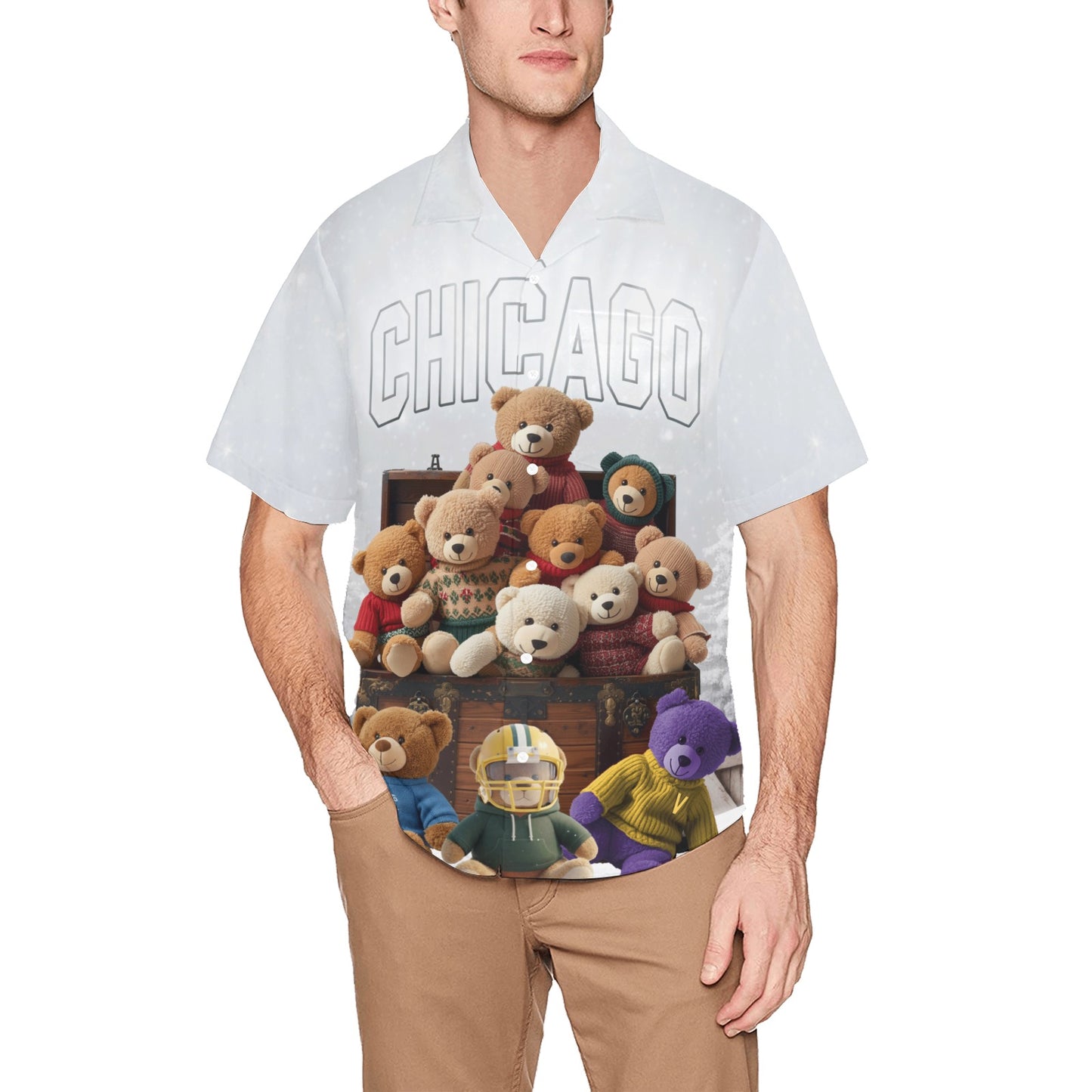 Chicago Teddy Bear Toy Box Snow Mens Hawaiian Shirt With Left Chest Pocket