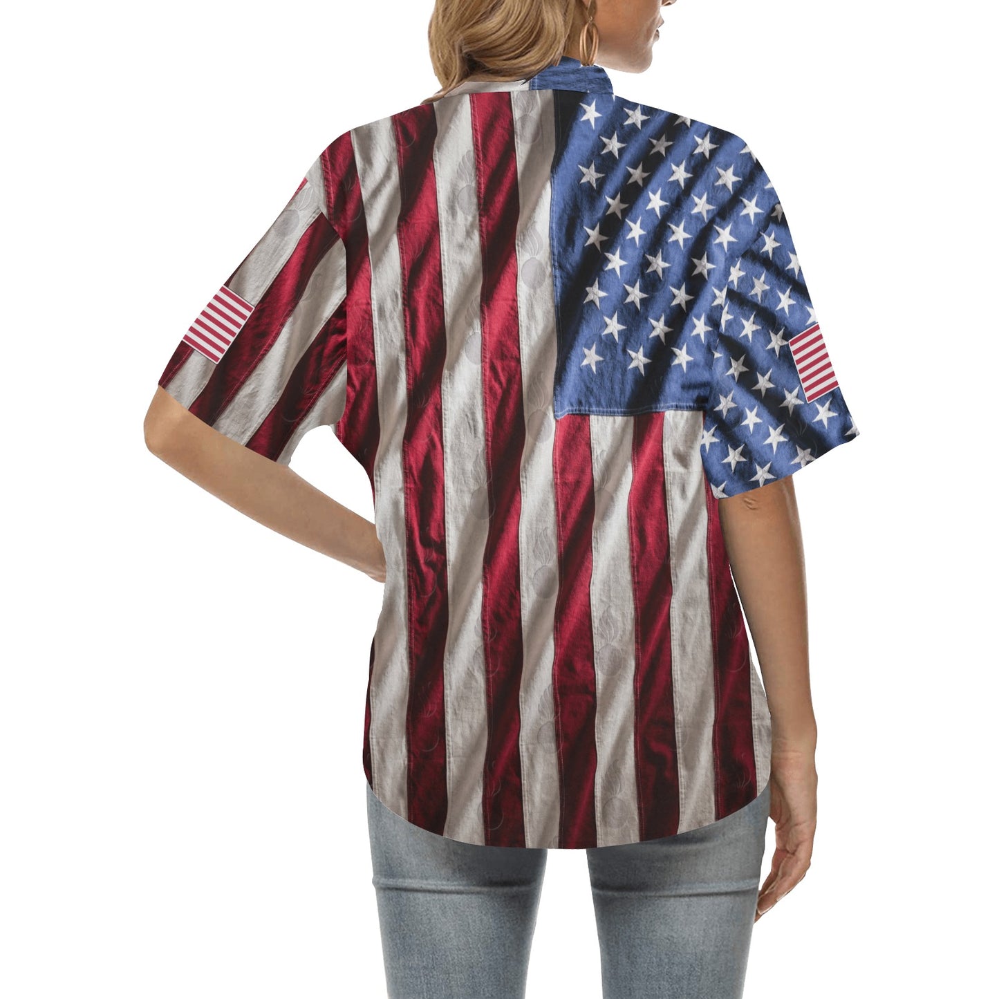 USA 250th Anniversary Freedom American Flags and Gold Eagle Logo with Subdued Pisspots Womens Version Hawaiian Shirt