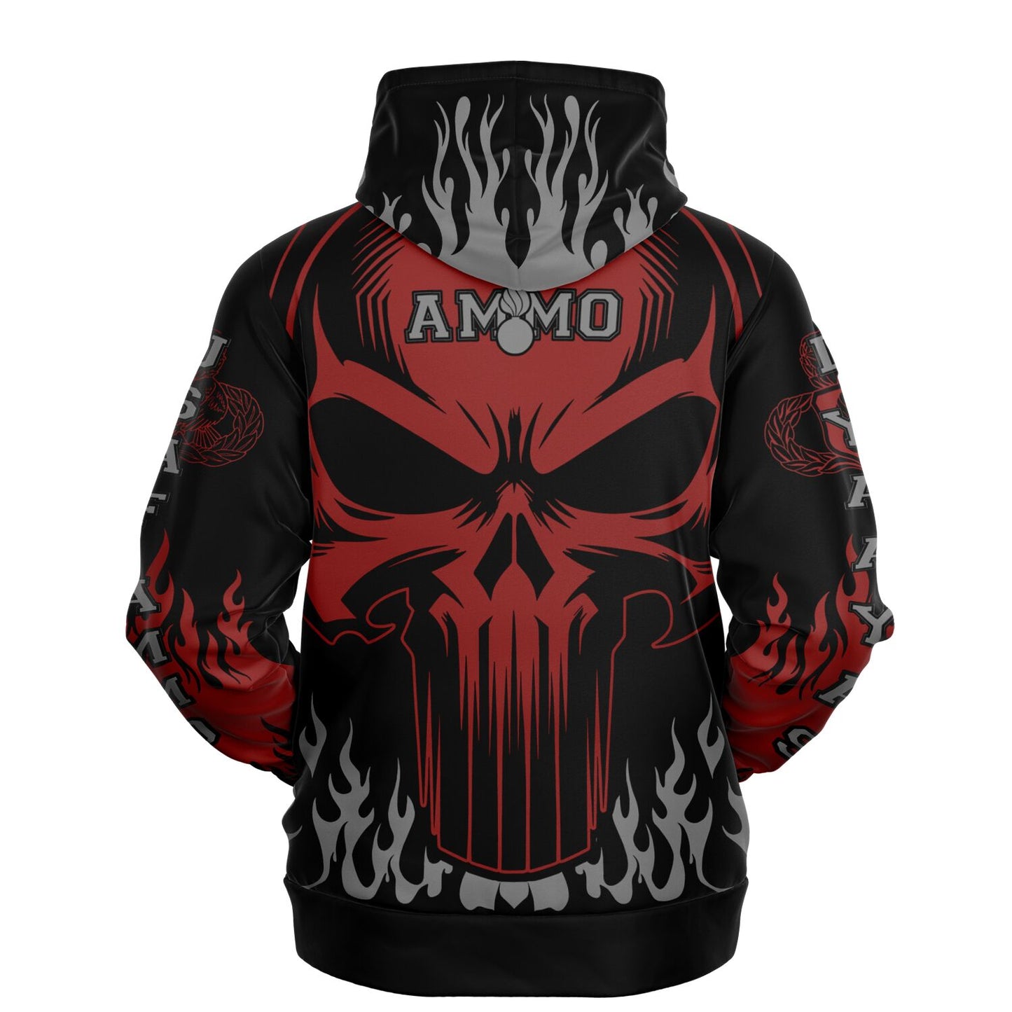 AMMO Skull Flames Black Red Grey Fashion Hoodie - All Over Print