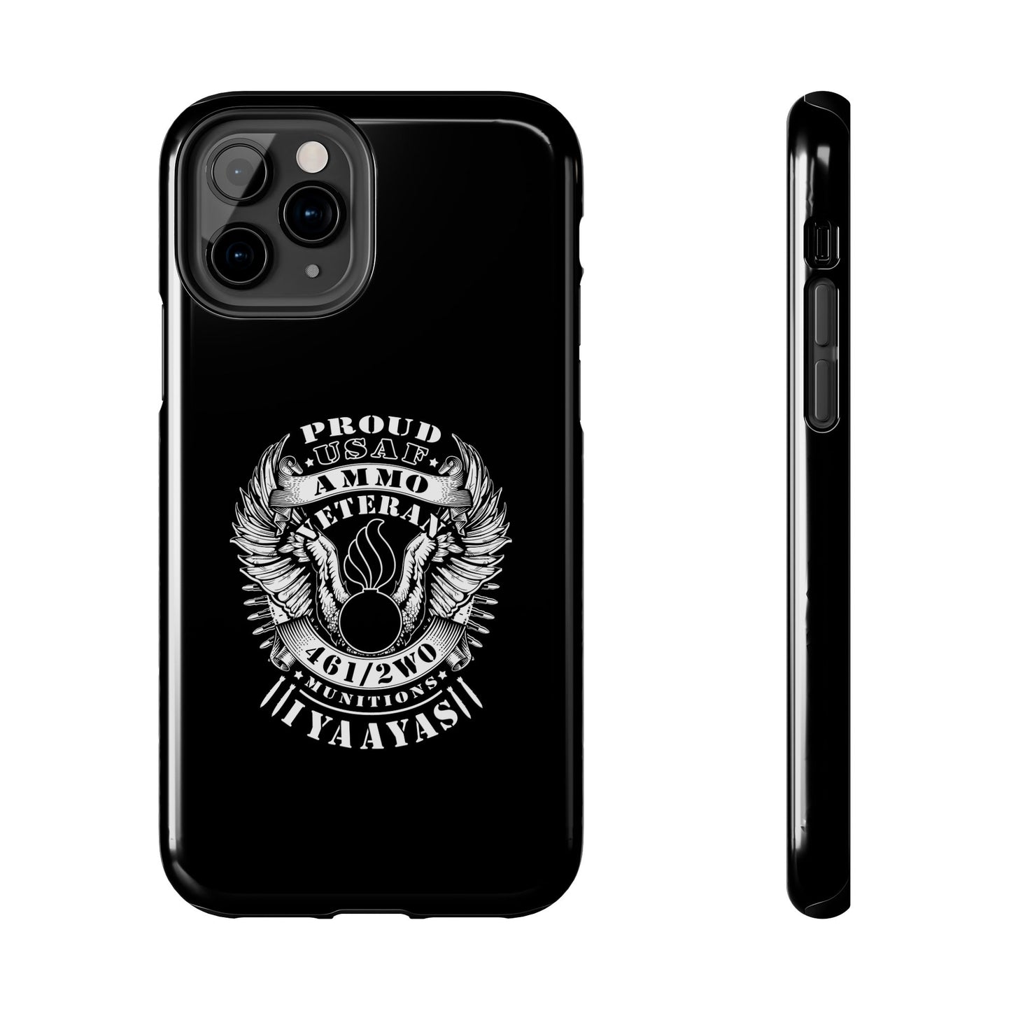 Proud USAF AMMO Veteran 461 2W0 Munitions IYAAYAS Pisspot Eagle Wings Vintage Ribbon Scrolls Black Background Tough Phone Cases