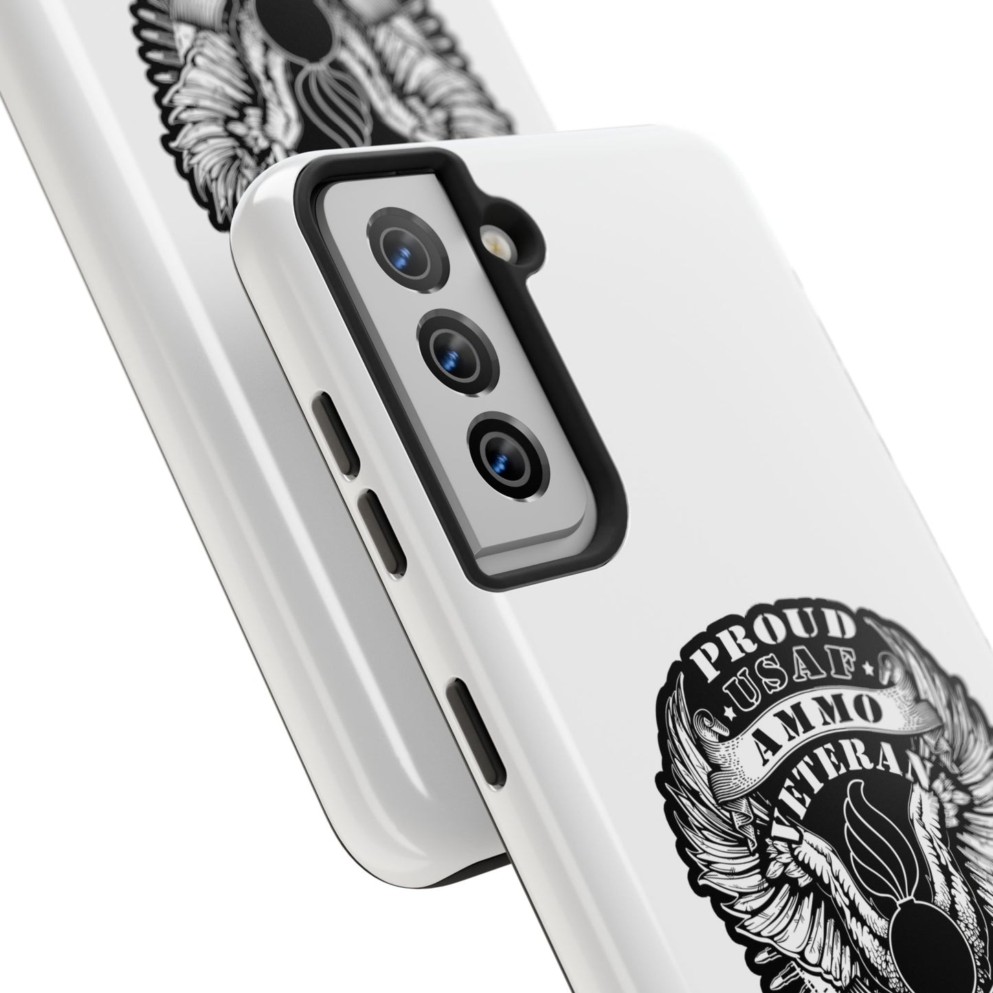 Proud USAF AMMO Veteran 461 2W0 Munitions IYAAYAS Pisspot Eagle Wings Vintage Ribbon Scrolls White Background Tough Phone Cases
