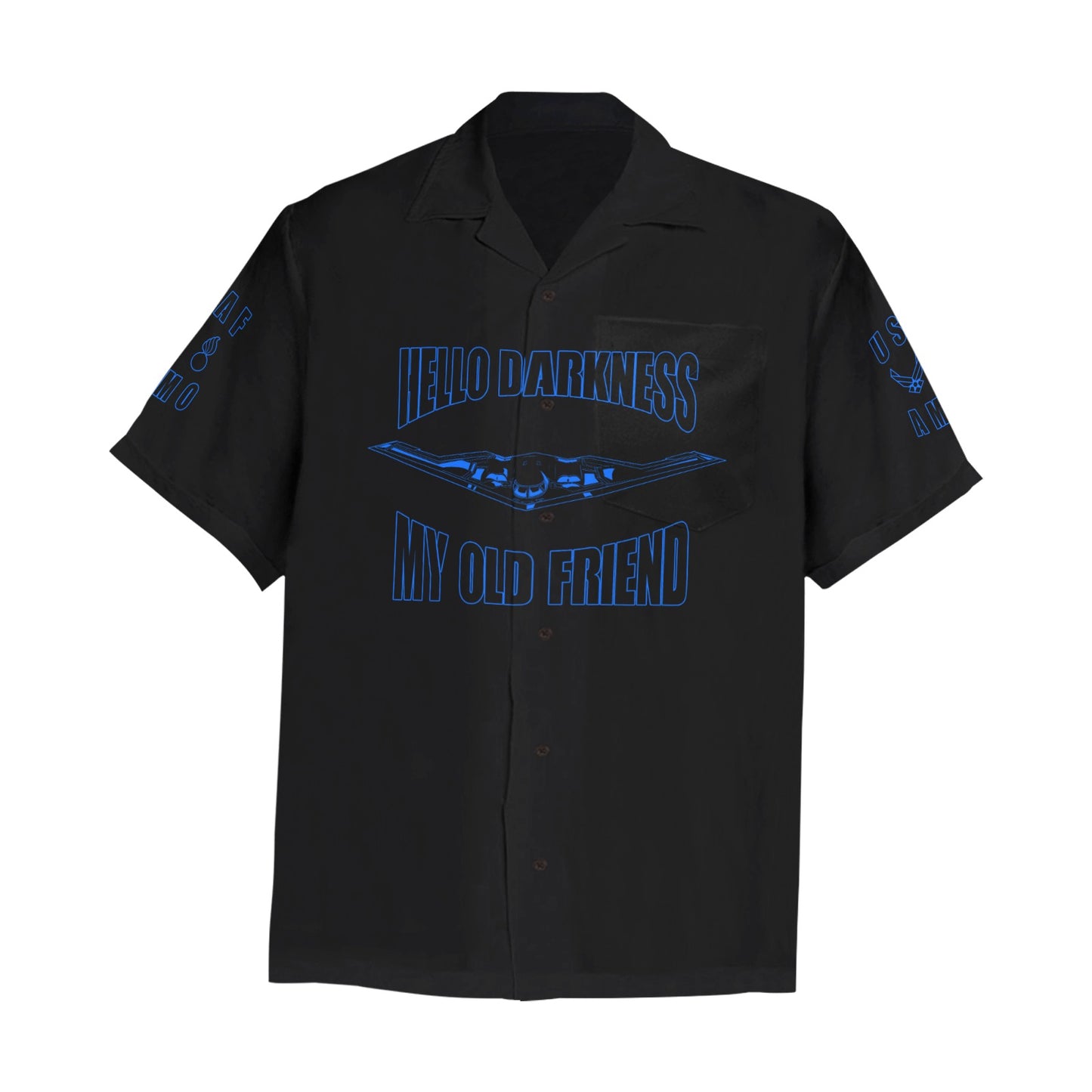 USAF AMMO B-2 Hello Darkness My Old Friend Pisspot AF Vector Mens Black Hawaiian Shirt With Left Chest Pocket