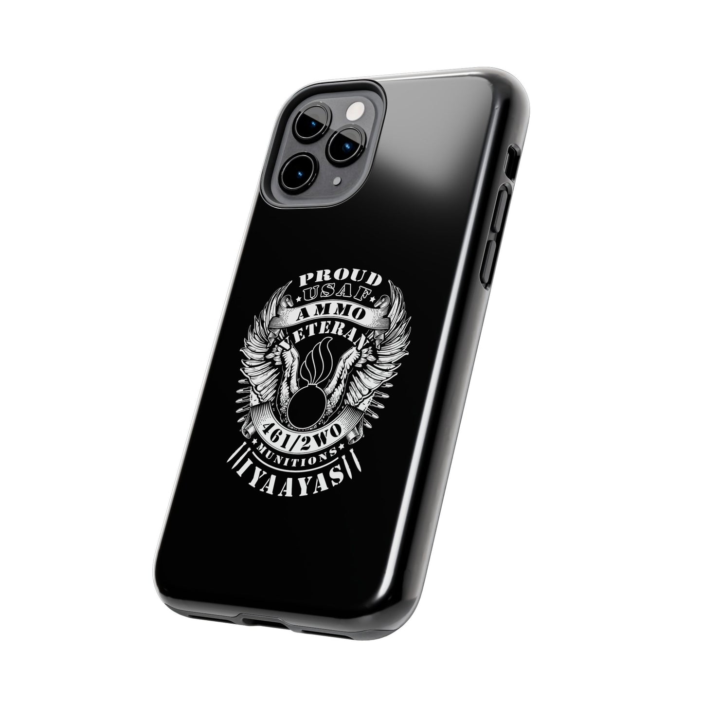 Proud USAF AMMO Veteran 461 2W0 Munitions IYAAYAS Pisspot Eagle Wings Vintage Ribbon Scrolls Black Background Tough Phone Cases