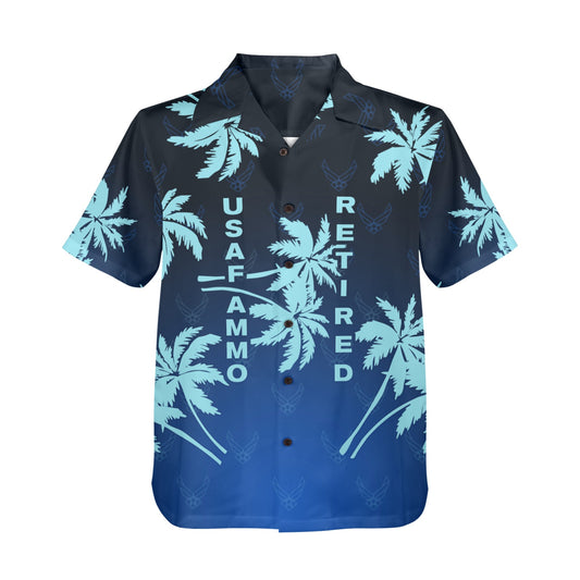 USAF AMMO Palm Trees Retired Base Names On Back Mens Hawaiian Shirt