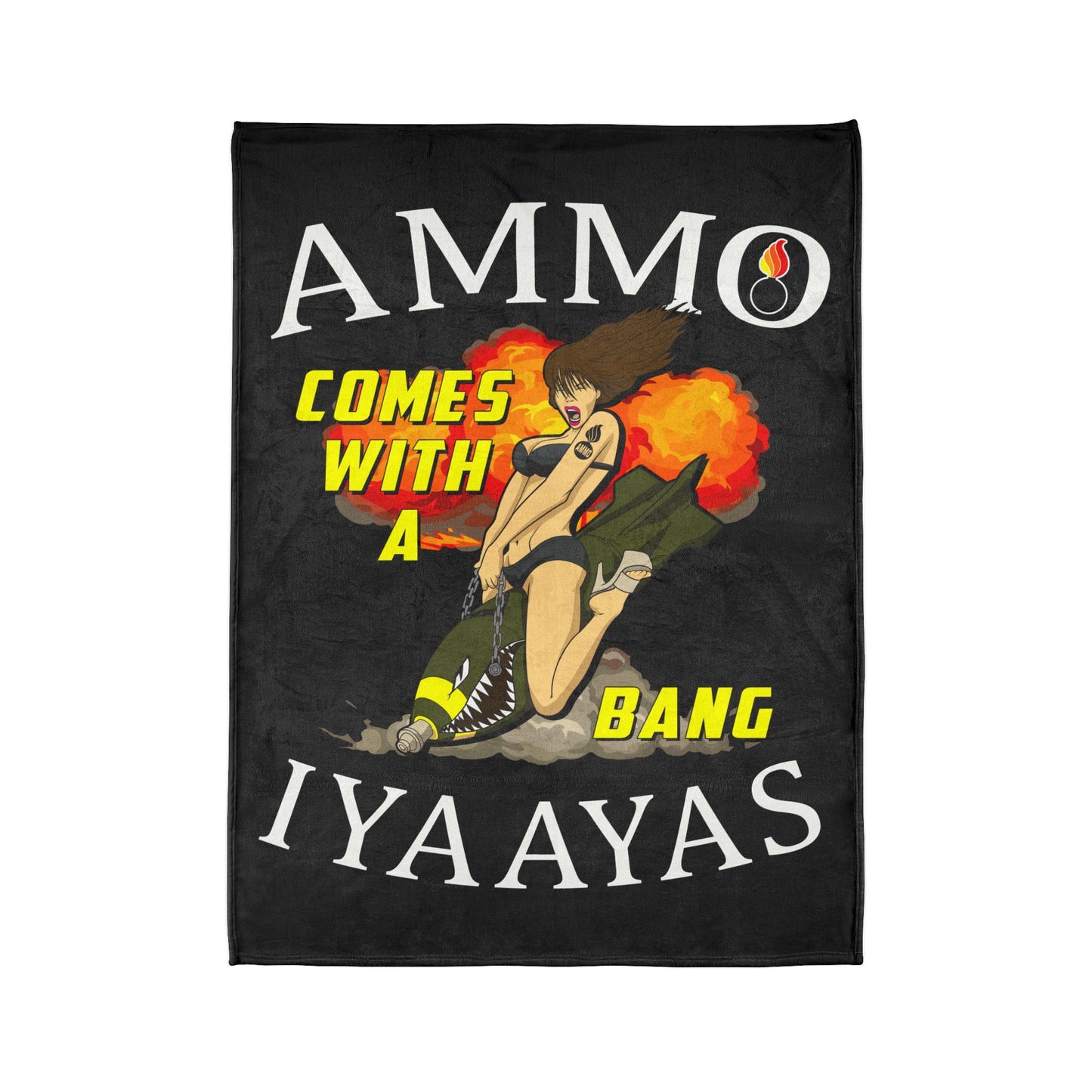 AMMO Comes With A Bang Girl Riding Bomb Background Explosion IYAAYAS Soft Polyester 60" x 80" Blanket