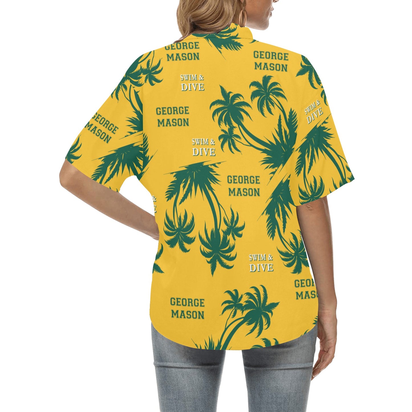 Yellow and Green George Mason Swim and Dive Team Fan Womens Hawaiian Shirt