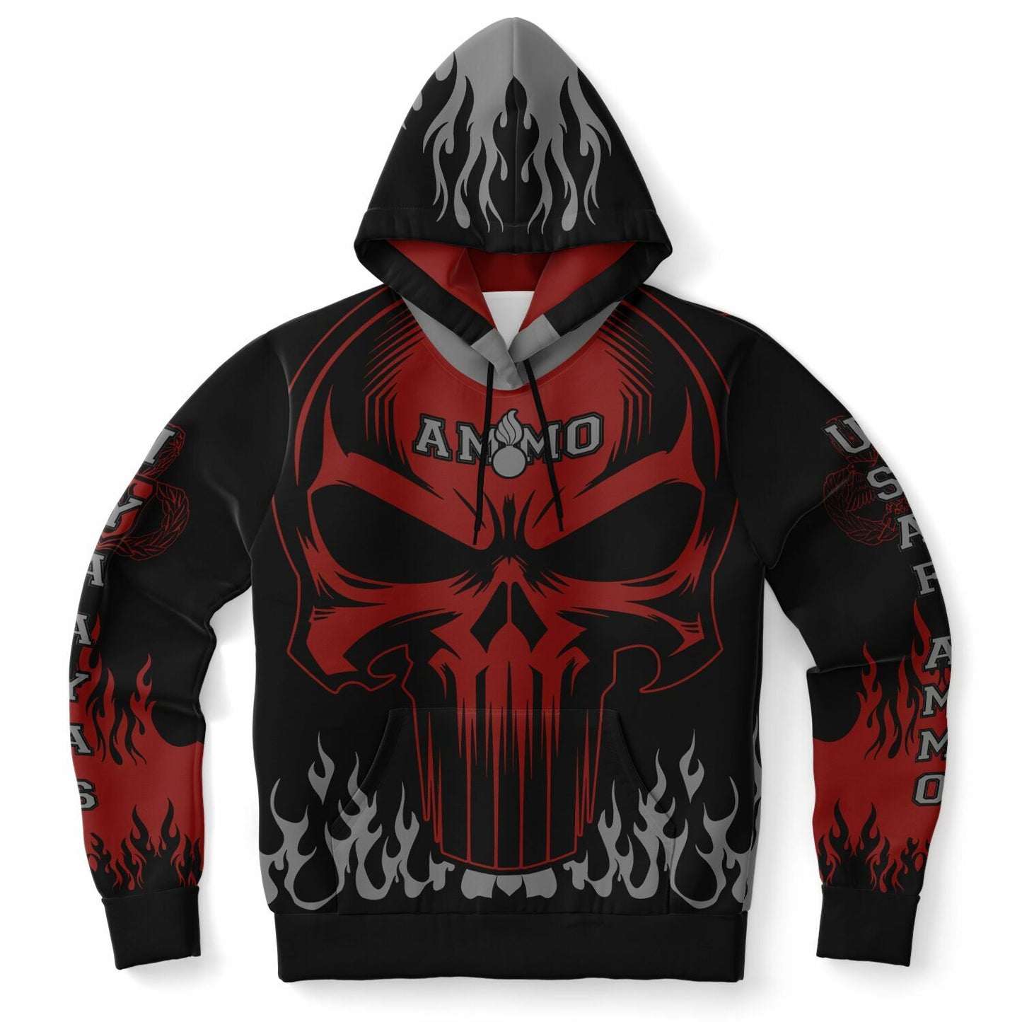 AMMO Skull Flames Black Red Grey Fashion Hoodie - All Over Print