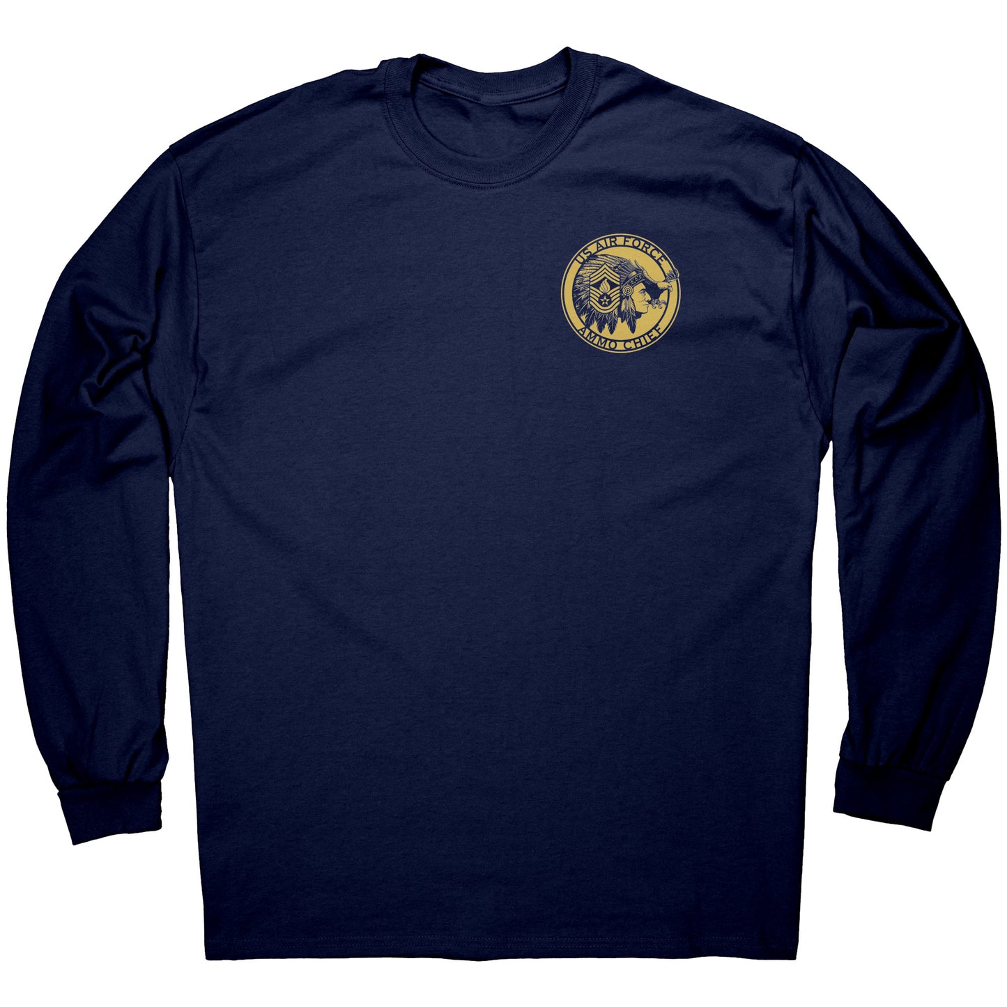 USAF AMMO Chief Native American Indian Full Headdress Stripes Pisspot Flames Eagle Mens Long Sleeve Shirt