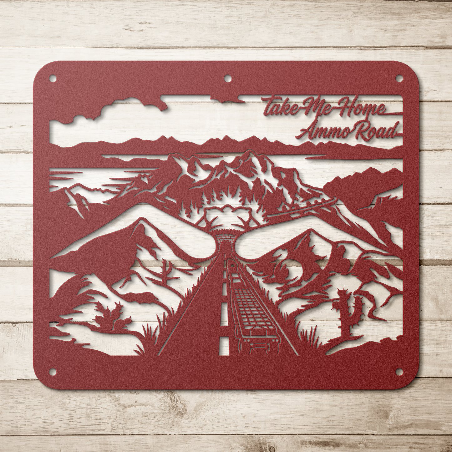 AMMO_Road_Updated_Custom_Metal_Sign_Red_Simple_Wood_BKGD_Mockup.png_15635797