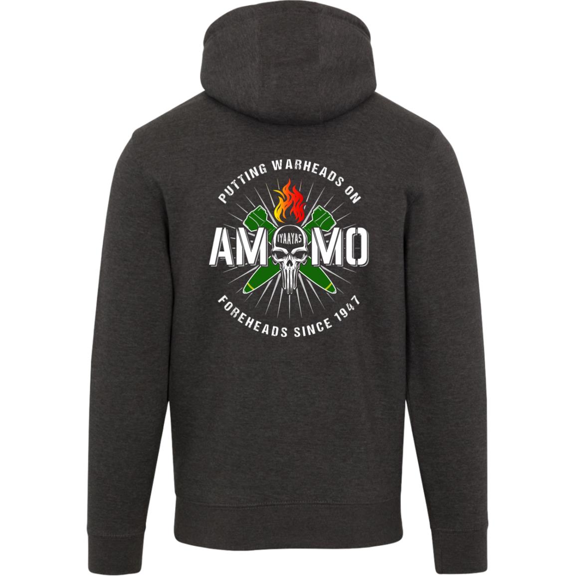 AMMO Skull Flaming Pisspot Crossed MK-84s IYAAYAS Putting Warheads On Foreheads Munitions Heritage LS14001 Lane Seven Unisex Premium Hoodie