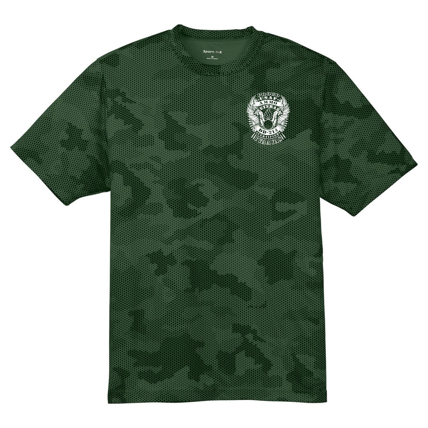 USAF AMMO Proud Veteran DD-214 Certified IYAAYAS Pisspot Eagle Wings Bomb Silhouette CamoHex Tee