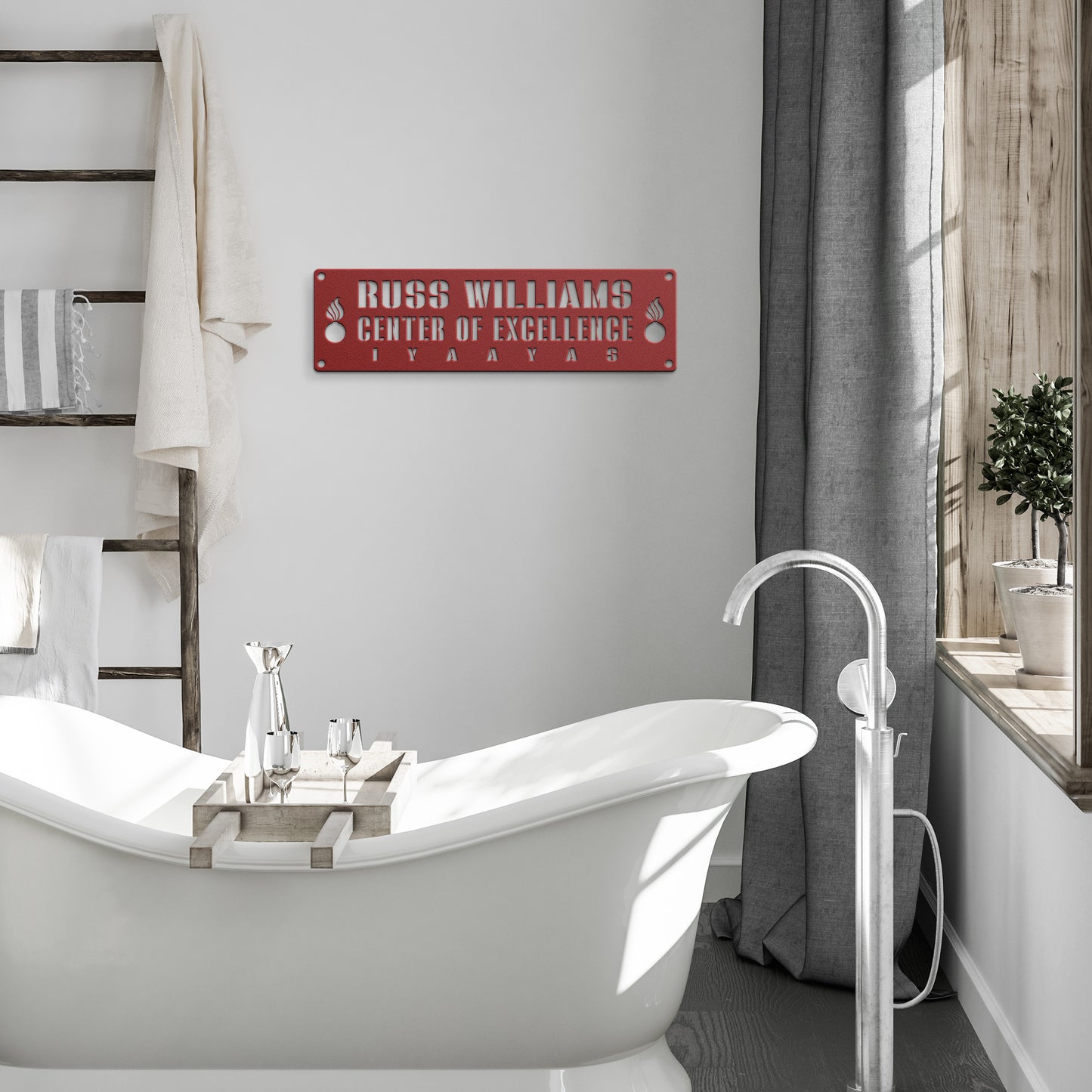 Russ Williams Center of Excellence  Die Cut Hanging Metal Wall Sign