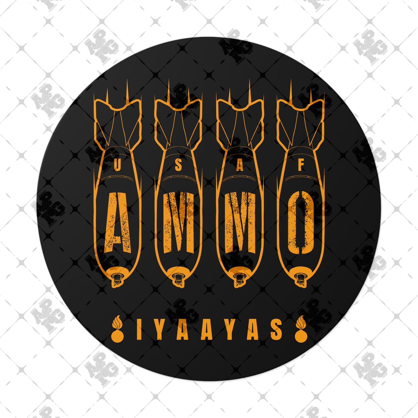 USAF AMMO 4 Bombs Dropping Pisspots IYAAYAS Round Vinyl Stickers
