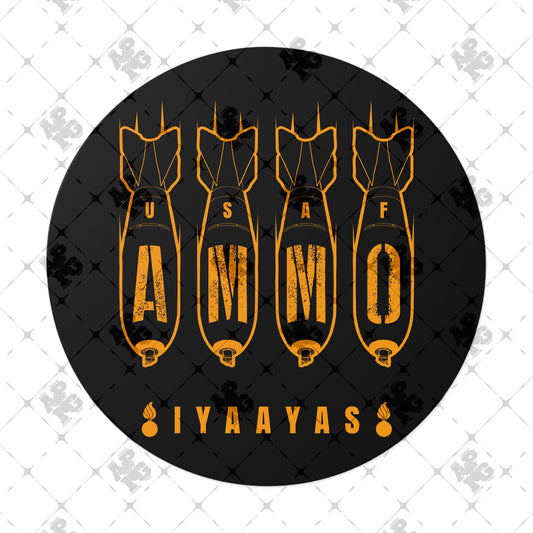 USAF AMMO 4 Bombs Dropping Pisspots IYAAYAS Round Vinyl Stickers