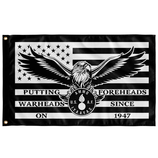 USAF AMMO American Flag Eagle AMMO Coin Putting Warheads On Foreheads Since 1947 5' X 3' Wall Flag