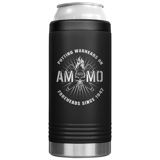 USAF AMMO Putting Warheads On Foreheads Skull Pisspot Crossed Bombs 12oz Cozie Insulated Tumbler
