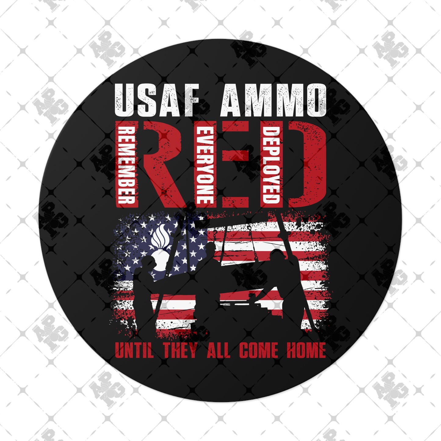 USAF AMMO RED Remember Everyone Deployed Pisspot American Flag Grunge Round Vinyl Stickers