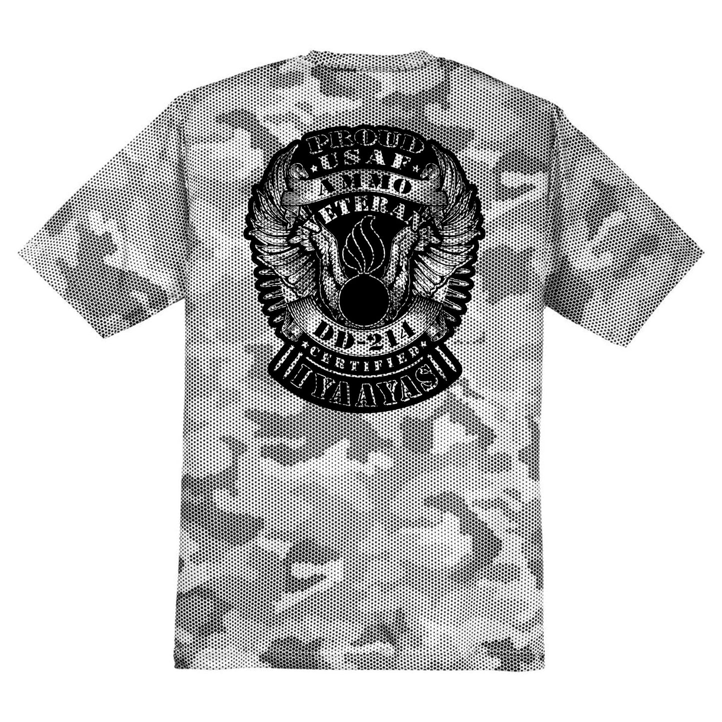 USAF AMMO Proud Veteran DD-214 Certified IYAAYAS Pisspot Eagle Wings Bomb Silhouette CamoHex Tee