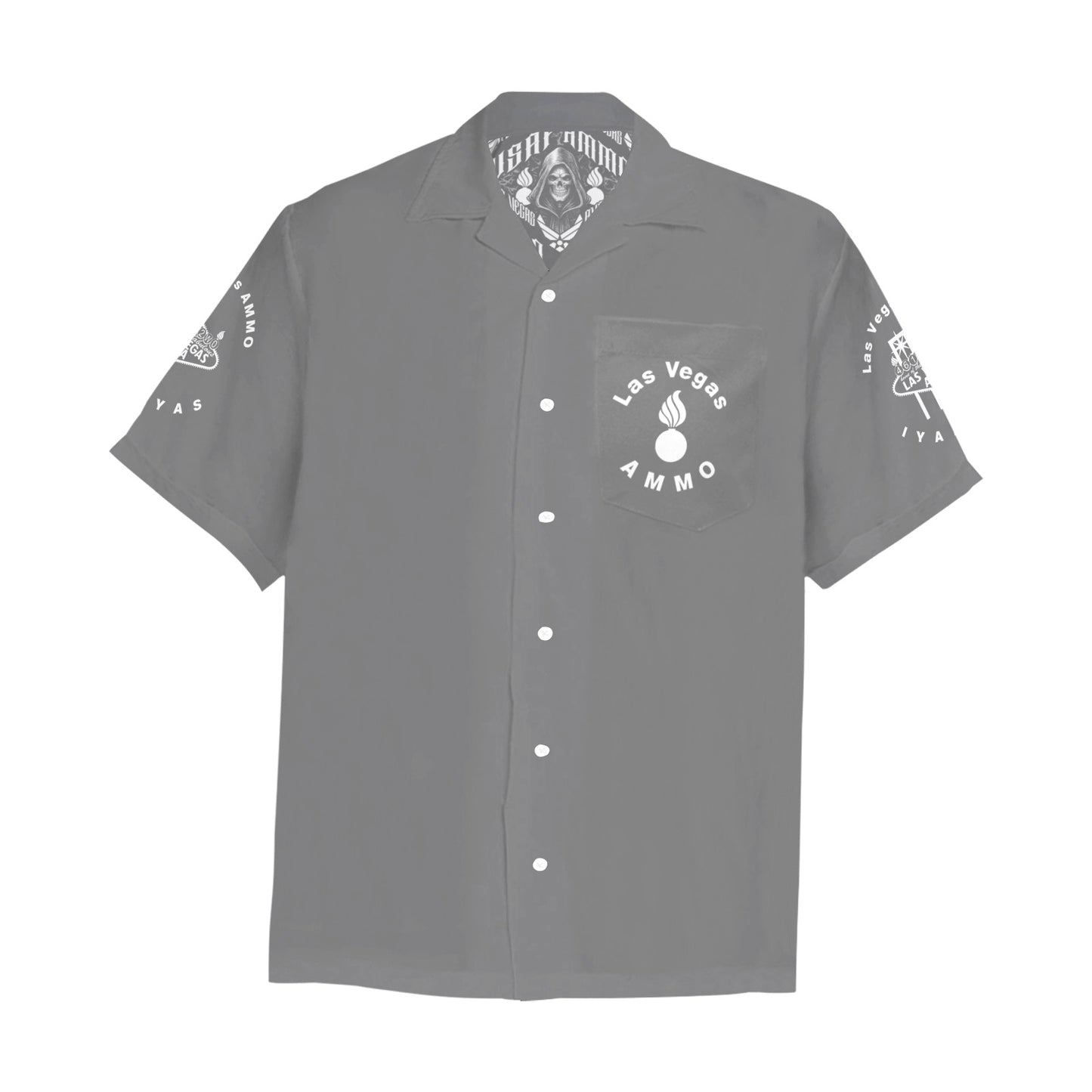 USAF AMMO Grim Reaper 2026 Las Vegas AVA Pisspots IYAAYAS Mens Grey V2 Event Hawaiian Shirt with Front Left Chest Pocket