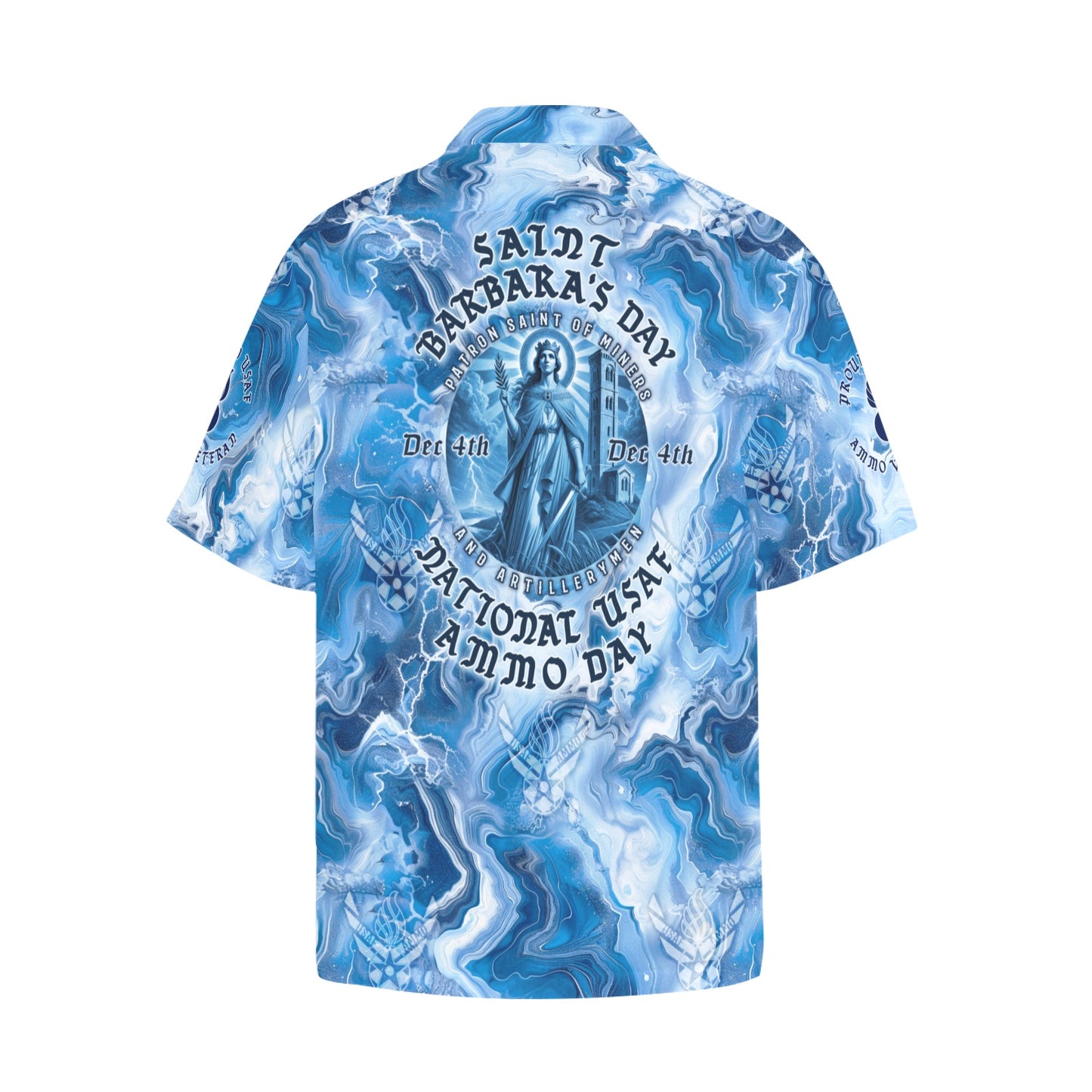 National USAF AMMO and Saint Barbara's Day December 4th Mens Marble Blue Hawaiian Shirt With Left Chest Pocket