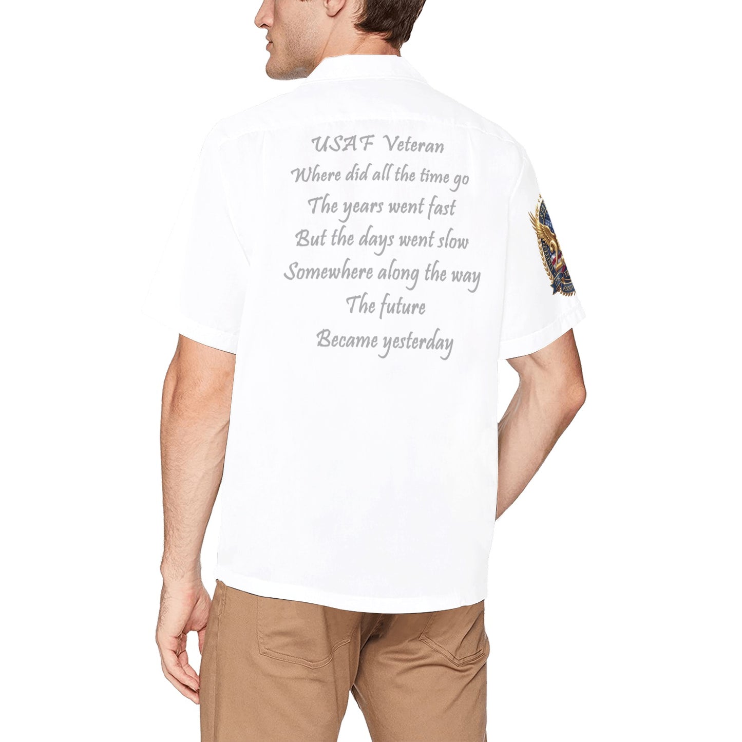 AMMO United States 250th Anniversary Gold Eagle Pisspot Logo White Hawaiian Shirt With Left Chest Pocket