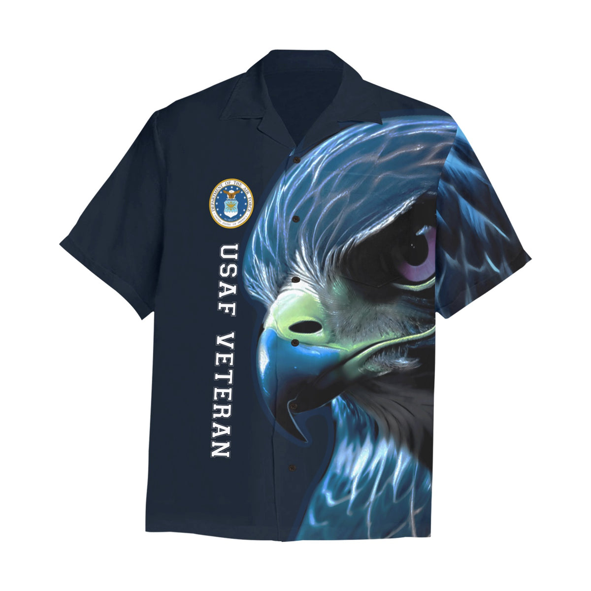 USAF Veteran Air Force Falcon with Basic AF Logo Mens Hawaiian Shirt With Left Chest Pocket