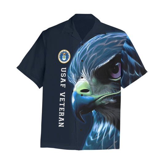 USAF Veteran Air Force Falcon with Basic AF Logo Mens Hawaiian Shirt With Left Chest Pocket