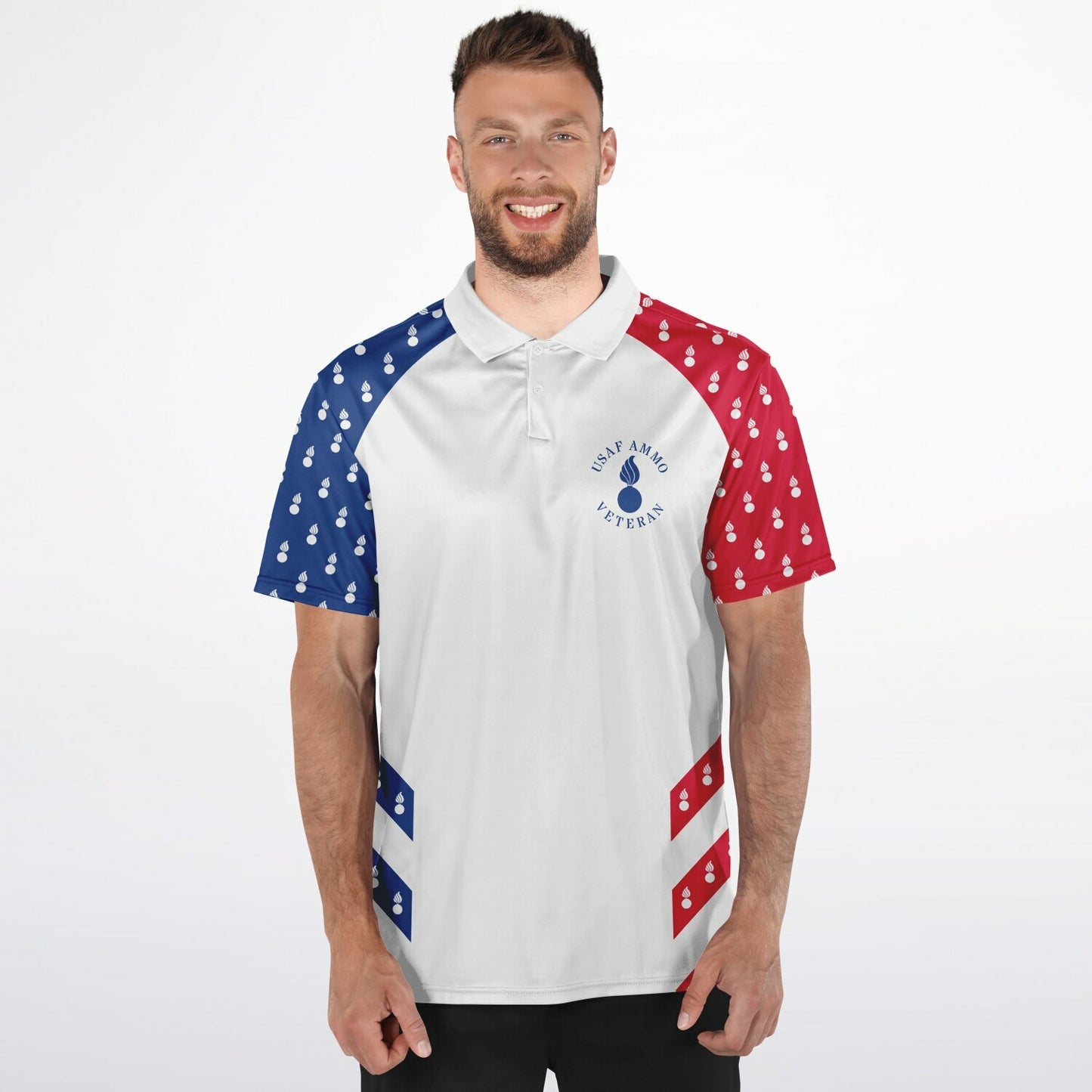Proud USAF AMMO Veteran Pisspot Eagle Wings DD-214 Certified IYAAYAS Red White Blue Polo Shirt - All Over Print