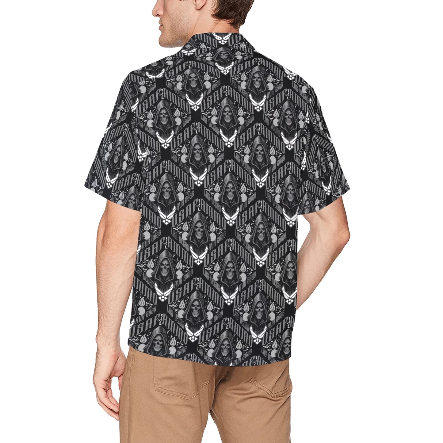 USAF AMMO Grim Reaper 2026 Las Vegas AVA Pisspots IYAAYAS Mens Black V1 Event Hawaiian Shirt with Front Left Chest Pocket