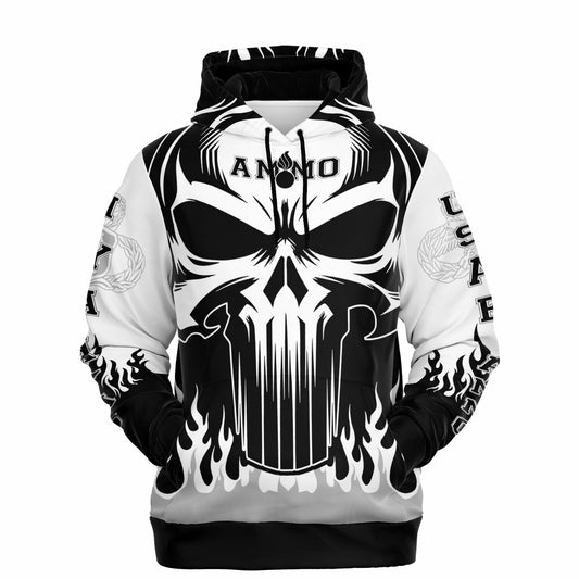 AMMO Skull Flames Black White Grey Fashion Hoodie - All Over Print